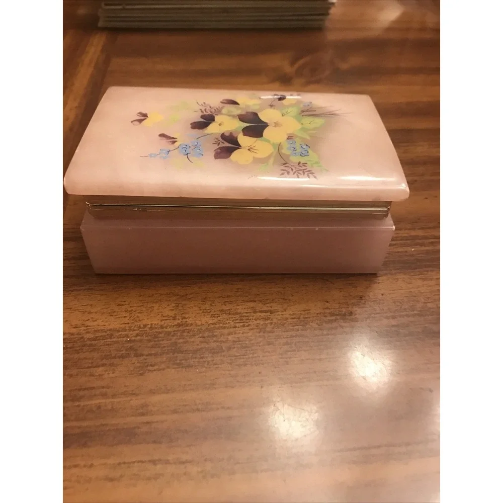 Vintage Pink Floral Pansy's Marble Trinket Jewelry‎ Box